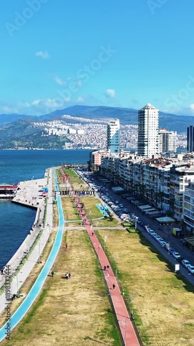 Izmir City from Above, Vertical Aerial Drone Footage in Turkey
