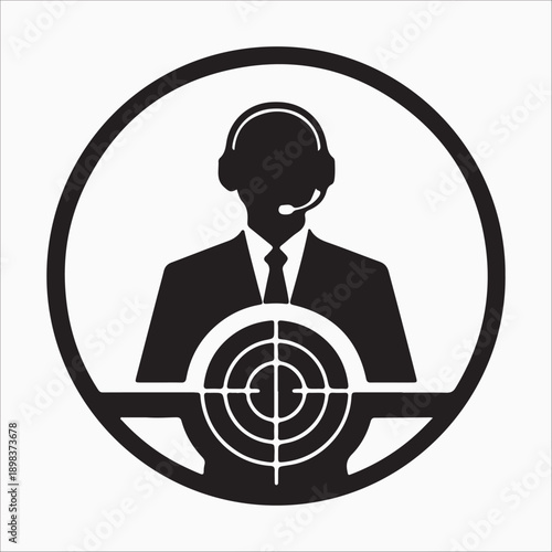  air traffic controller silhouette with headset targeting radar in control tower