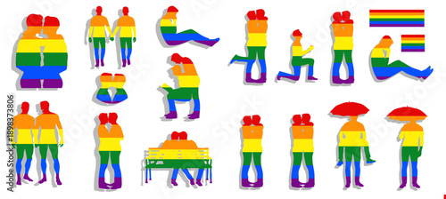lgbt couples and rainbow flag elements celebrating pride and diversity of love