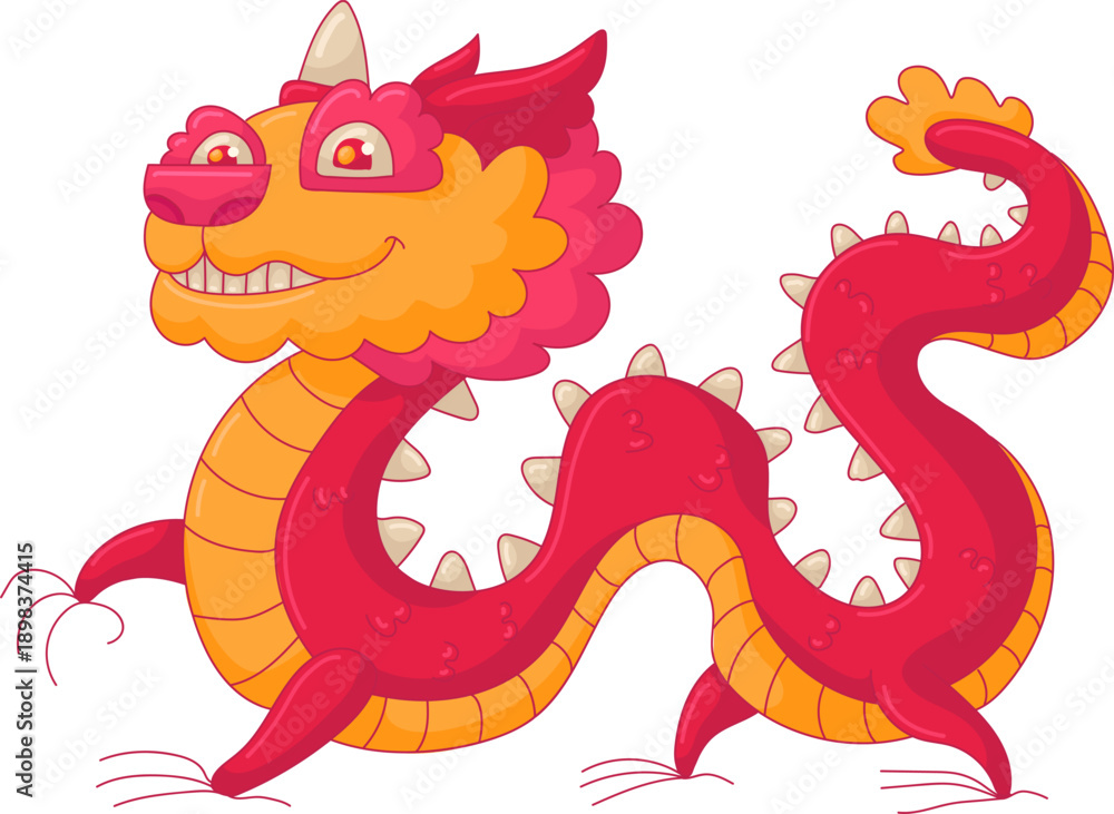 Fototapeta premium Red And Gold Traditional Asian Dragon. Flat Style Illustrations. Lunar Chinese New Year Element