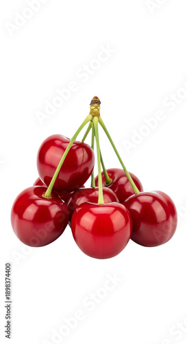 Wallpaper Mural Glossy red cherries with green stems, for food or dessert mockup, Isolated on transparent background, png Torontodigital.ca