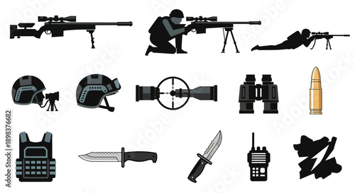Assorted Military Equipment and Tactical Gear.
