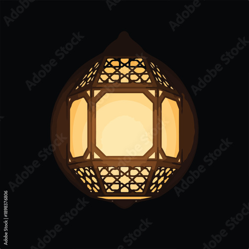 Glowing lantern illustration on a black background, a vector design