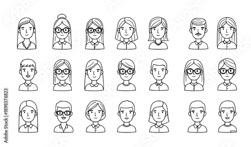 Hand Drawn People Avatar Doodle Icon Set Trendy Male and Female Outline Vectors