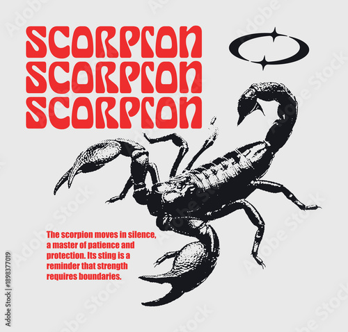 Vector illustration artwork, retro and modern scorpion streetwear graphic design for t-shirt print design template