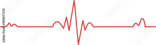 Minimal red electrocardiogram heartbeat waveform isolated on white background illustrating heart rate monitoring, cardiology diagnostics, medical technology, and healthcare data visualization concept