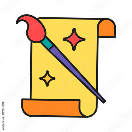 Artist paintbrush and canvas for draw learning. Instrument of student of art academy and courses on drawing training. Futuristic stroked shadows and highlights vector isolated on white background