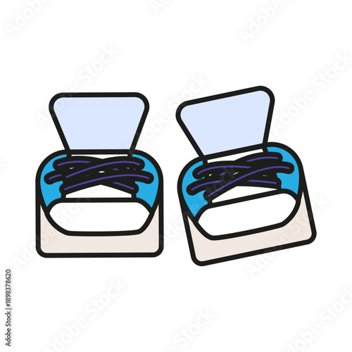 New pair of kids school training boots with laces for physical education and change shoes. Schoolboy shoes. Futuristic stroked shadows and highlights vector isolated on white background