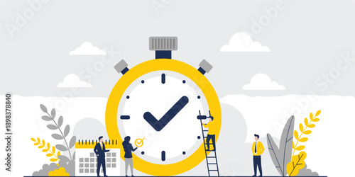 Time Management and Productivity Illustration with Stopwatch, Deadline Planning, Task Scheduling, Team Coordination, and Work Efficiency Concept for Business and Corporate Design