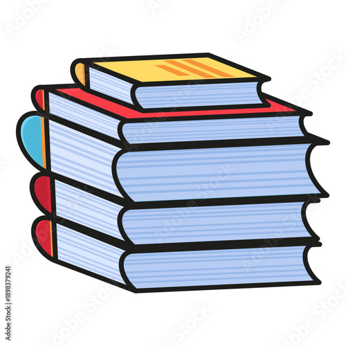 Pile of books, encyclopedias and dictionaries. Educational textbooks for studying school science. Futuristic stroked shadows and highlights vector isolated on white background