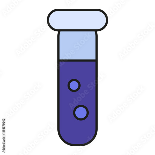 Glass test tube with purple mixed chemical reagents in school experiment. Lab flask for conducting educational experiments. Futuristic stroked shadows and highlights vector isolated on white backgroun