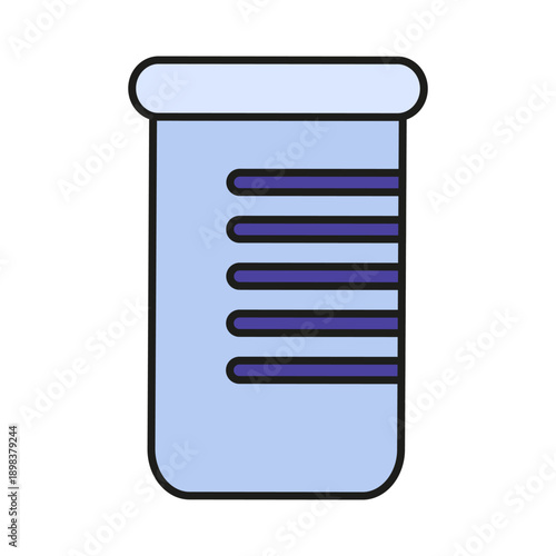 Glass measuring cup for chemical analysis and liquid. Chemical tube for school lessons. Futuristic stroked shadows and highlights vector isolated on white background