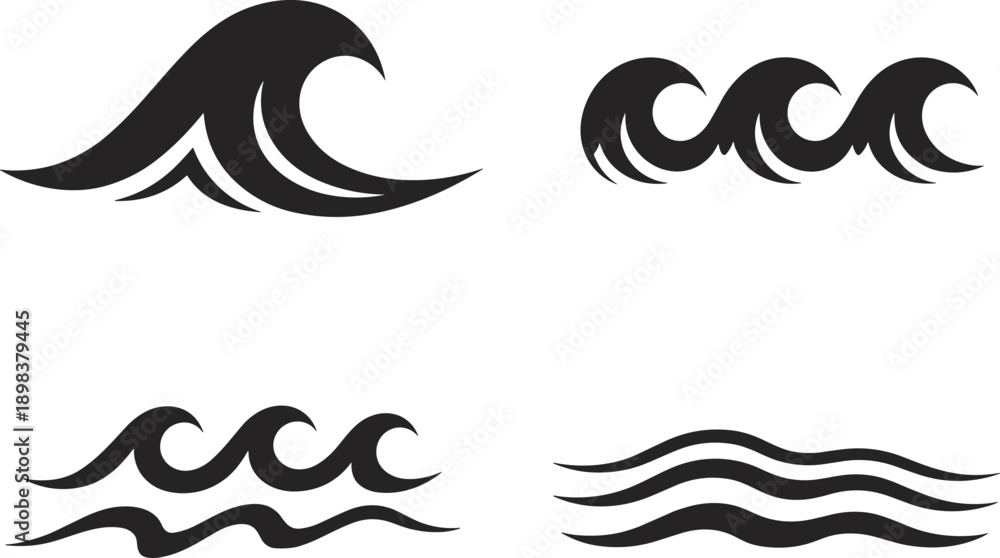 Fototapeta premium Stylized Wave Icons In Black On White Background vector