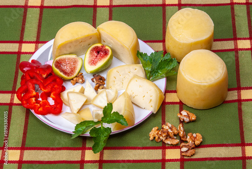 Variety of sheep cheeses presented on the table