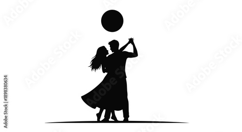 Couple dancing with a balloon above striking dark silhouette
