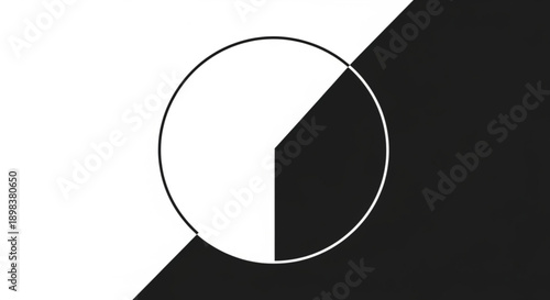 Black and White Circle Divided on Diagonal Background, Yin Yang Symbol, Monochrome Design