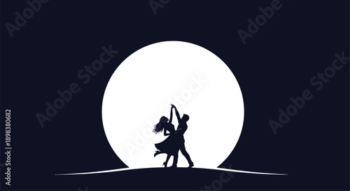 Couple dancing romantically against a large moon a striking silhouette