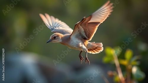 genuineness. A young bird attempting its first flight with awkward wing movements in soft morning light. wildlife magazines, conservation campaigns, designed for wildlife conservation campaigns.