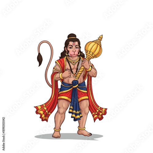 Digitally created illustration of a Hindu deity with a mace