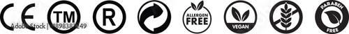 Black and white product labels signs symbols trademarks