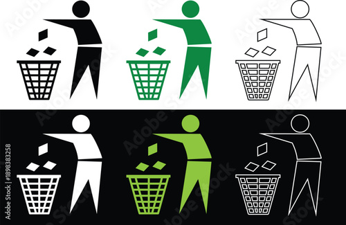 Person throwing trash into bin set garbage