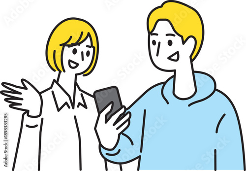 スマホを持ちながら会話をする男女