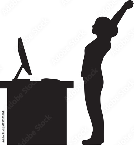 Office Worker Stretching at Desk Silhouette
