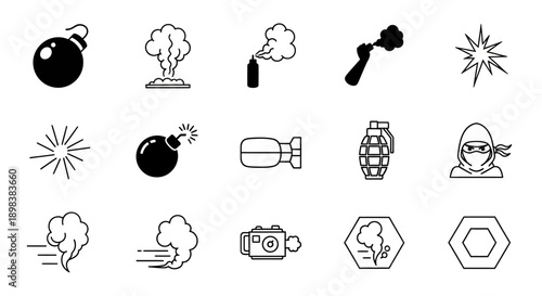 Collection of Simple Black Icons Representing Various Objects.