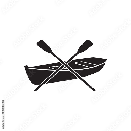  Silhouette rowboat with crossed oars minimalist black and white vector illustration