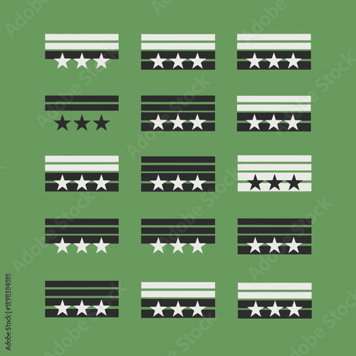Military Rank Insignia: Three White Stars on Stripes, Green Background