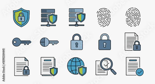 Colorful vector icons representing data security, privacy, and protection