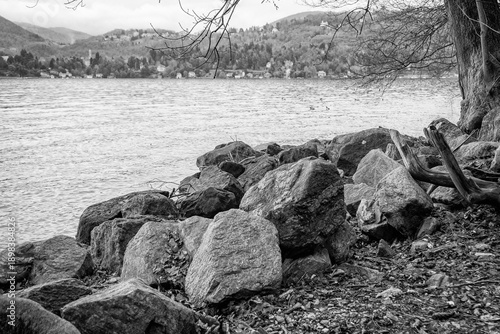 Photos Panorama of the Lake Orta winter waters and shoreline, with the alps in the background