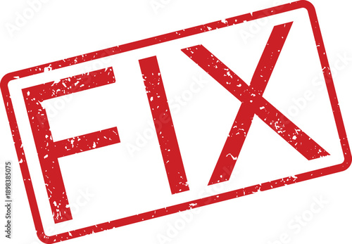 Bold red rectangular stamp impression with the word FIX showing a distressed texture on white