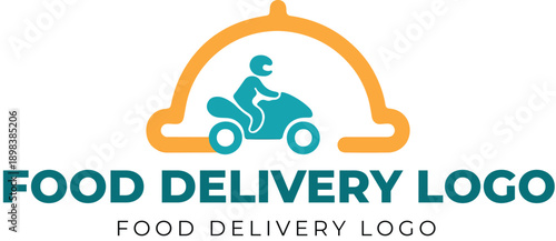 Food delivery logo vector with scooter rider inside cloche for restaurant, delivery service, or fast dining branding