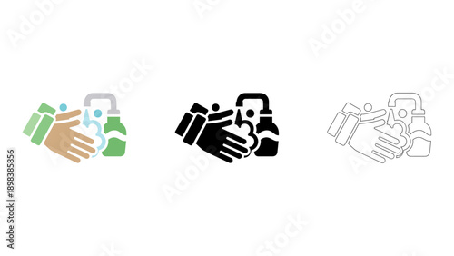 representation of hand washing icons in different colors and styles