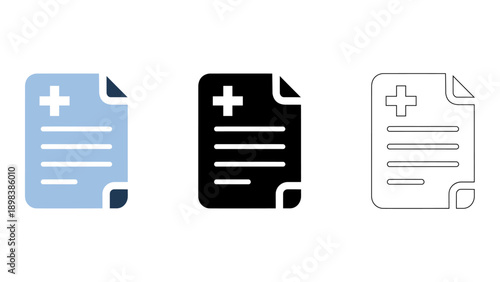 set of prescription icons in different colors representing doctor instructions and medication