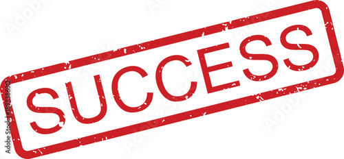 Bold red textured rubber stamp with the positive word SUCCESS displayed on a simple white background