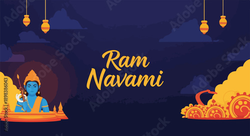 Festive vector illustration with religious theme, featuring deity and text