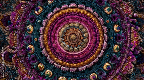 Intricate textured mandala design with purple and gold elements
