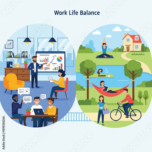 Illustrative depiction of work and leisure, balancing work and life