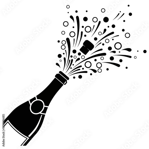 Champagne Bottle Popping Illustration – Celebration Party Sparkling Wine Icon
