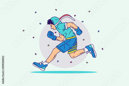 Cartoon outline runner man character. Sports and wellness illustration