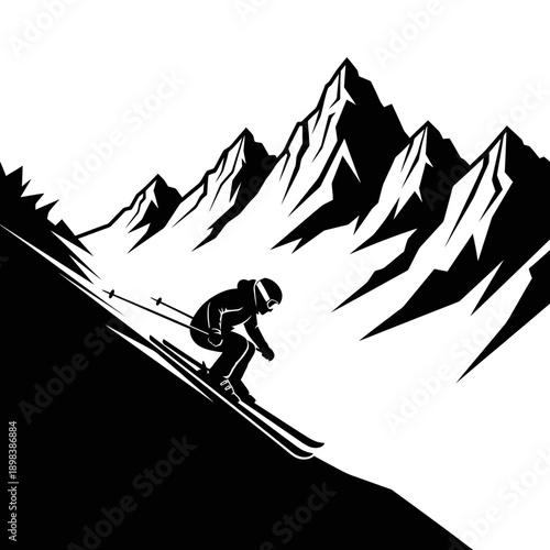 Mountain Climber Silhouette Illustration – Adventure Hiking Landscape Symbol for Outdoor & Travel Design