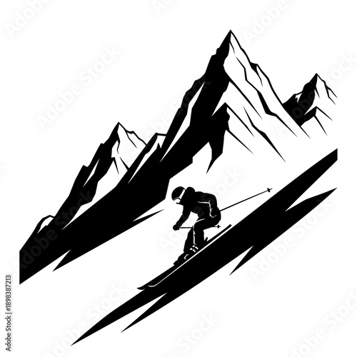 Mountain Climber Silhouette Illustration – Adventure Hiking Landscape Symbol for Outdoor & Travel Design