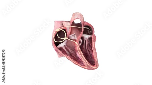 Human Heart Conduction System 3D Medical Illustration Showing Cardiac Electrical Pathways, Nodes and Ventricular Anatomy