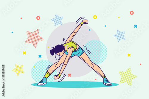 Cartoon outline fitness woman character. Sports and wellness illustration
