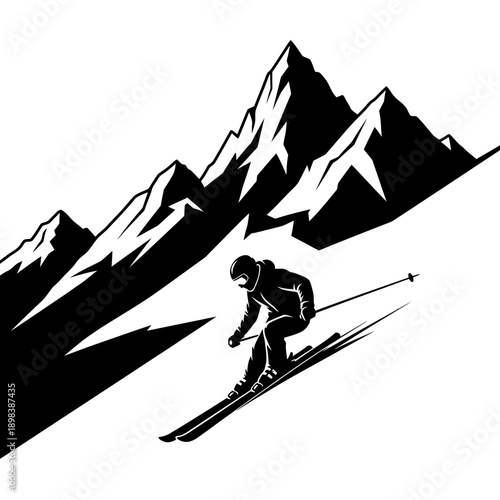 Mountain Climber Silhouette Illustration – Adventure Hiking Landscape Symbol for Outdoor & Travel Design