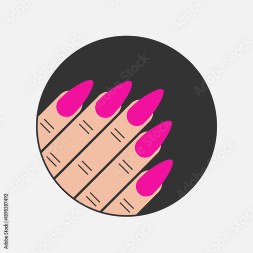 Female fingers with nail polish.  Woman hand with manicure. Nail salon logo. Sign isolated on white background. Vector illustration