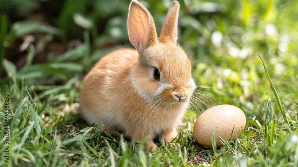 Fototapeta premium Cute bunny and egg in grass