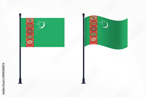 Set of Turkmenistan Flags Isolated for Independence Day Celebration